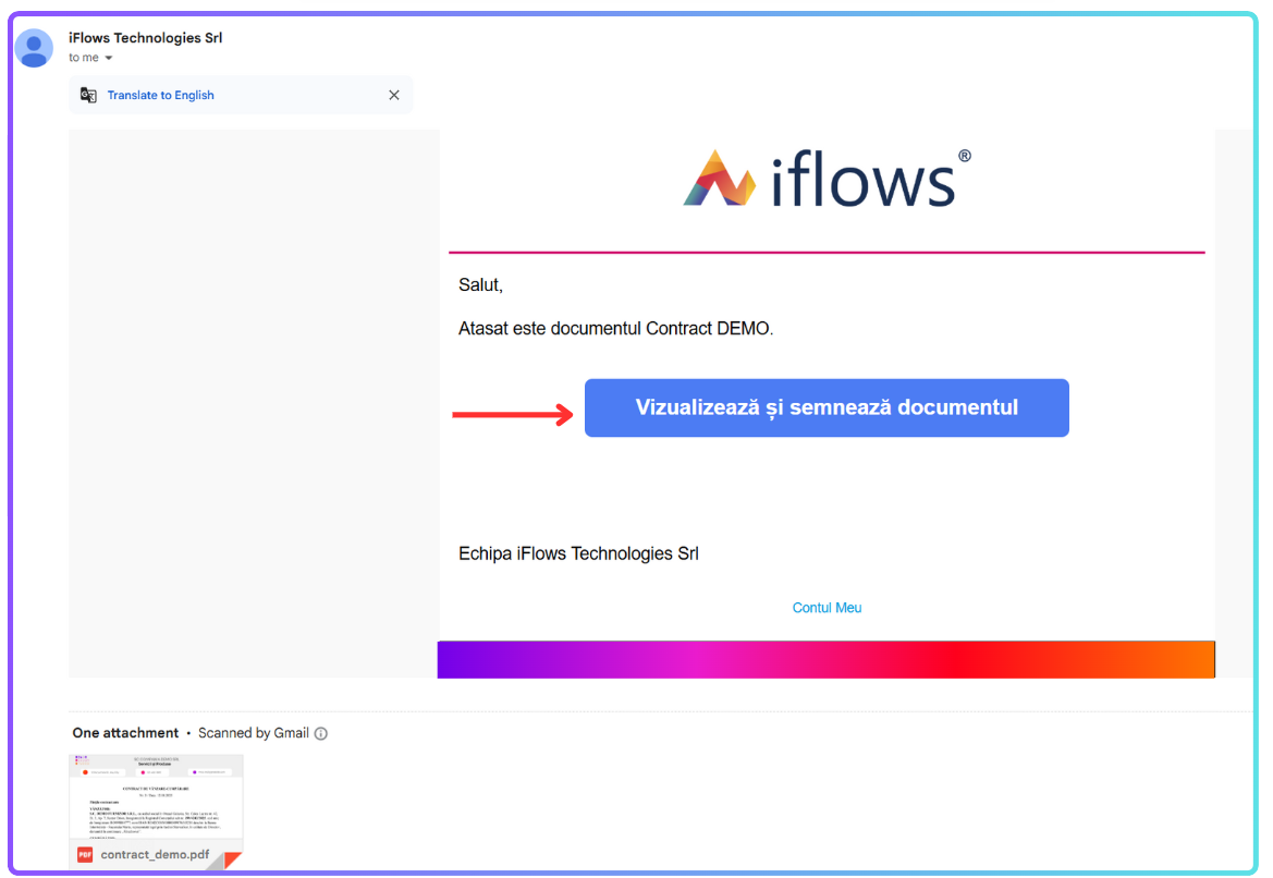 E-mailul primit de client